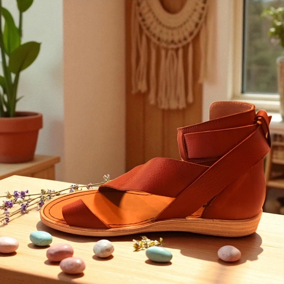 Free People Brown Leather Sandals Vale Size 36/ 5.5  $168 Retail - Picture 5 of 9